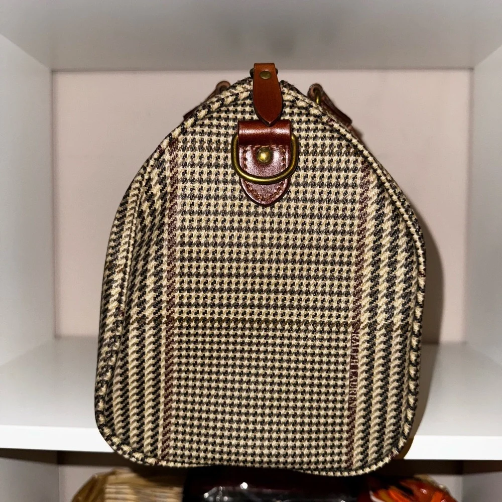 VINTAGE Y2K Polo Ralph Lauren Plaid Mini Boston Houndstooth Leather Handbag - Picture 4 of 8